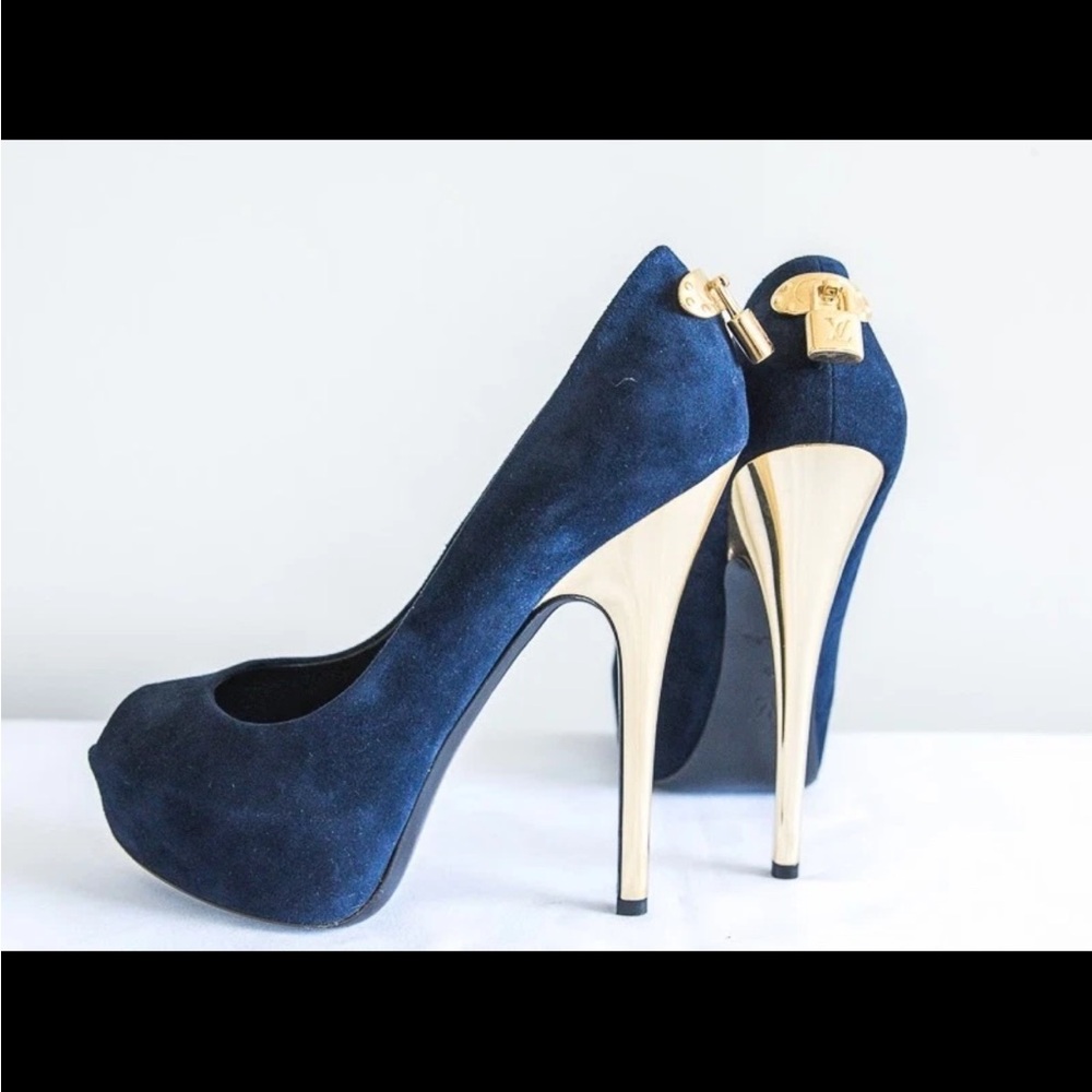 Louis Vuitton Navy Peep-Toe Heels